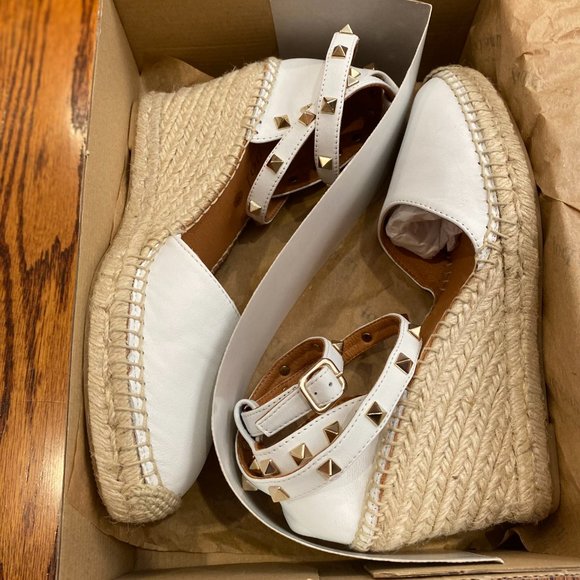 White Wedge Sandals with Studded Ankle Strap - Picture 3 of 8